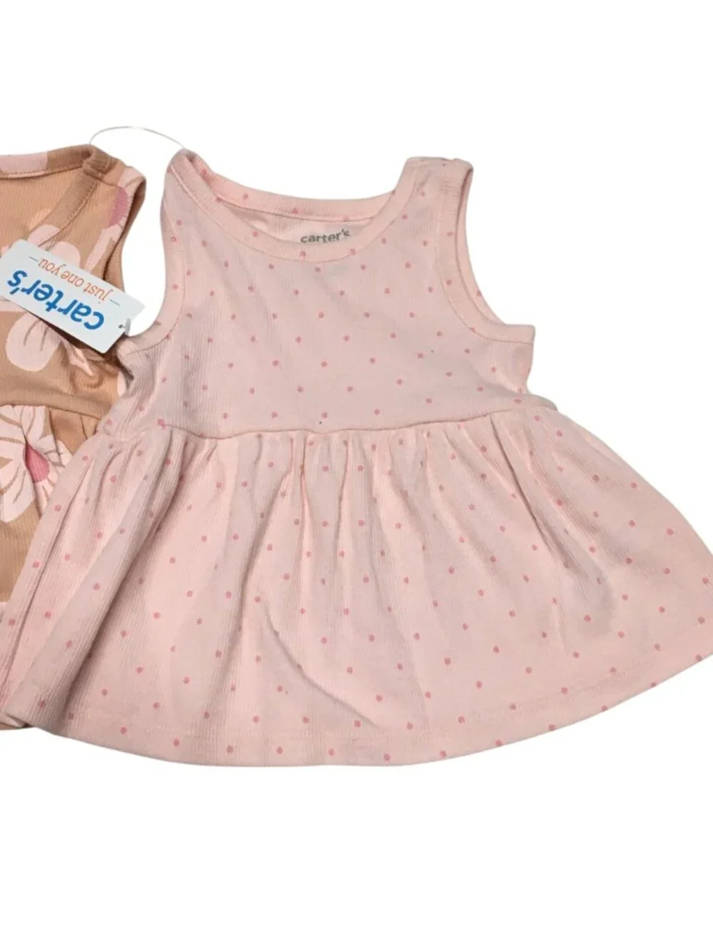 Carter's Baby Girls 2 Dress Lot Size 6 Months Pink Floral Polka Dot Ribbed NWT